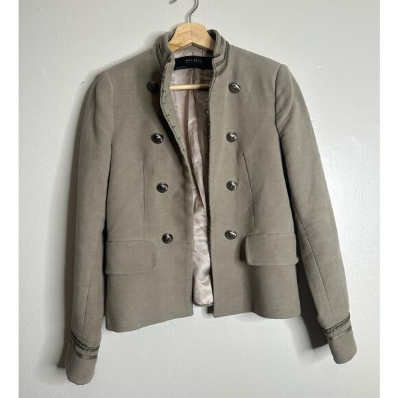 Zara Basic Collection Cropped Military Double-Breasted Jacket Olive Taupe Medium - Picture 2 of 9